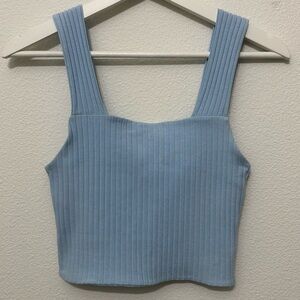American Eagle Outfitters Square Neck Ribbed Baby Blue Crop Tank Top in Small